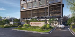 Cổng chào và sảnh vào tòa nhà căn hộ The Westique Residences trên Đại lộ Kinh Dương Vương
