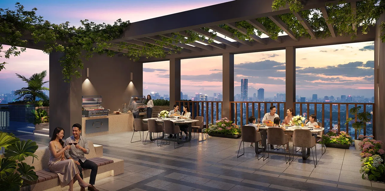 Khu BBQ và không gian thư giãn tầng thượng tại căn hộ The Westique Residences