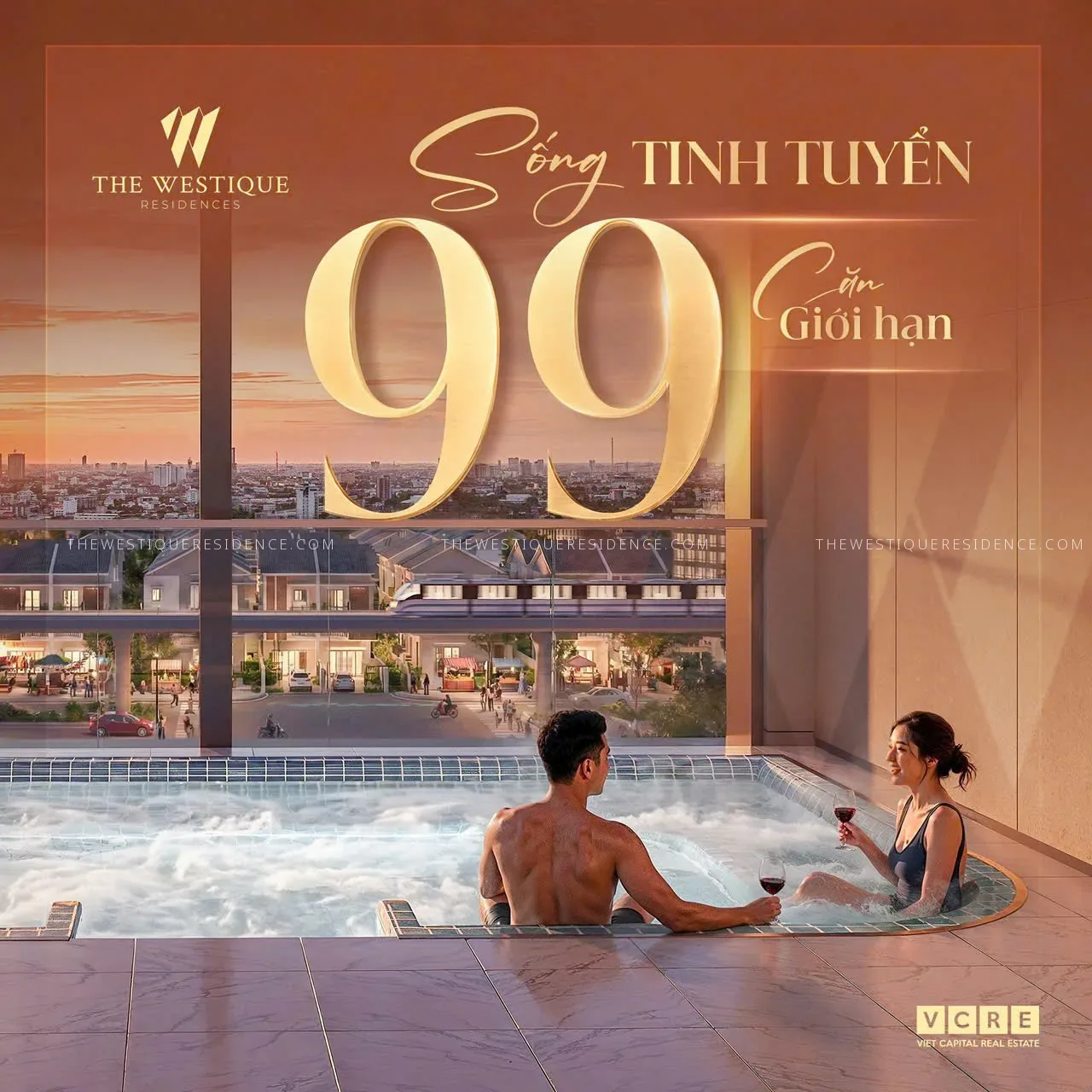 Banner quảng bá The Westique Residences nhấn mạnh quy mô giới hạn 99 căn hộ