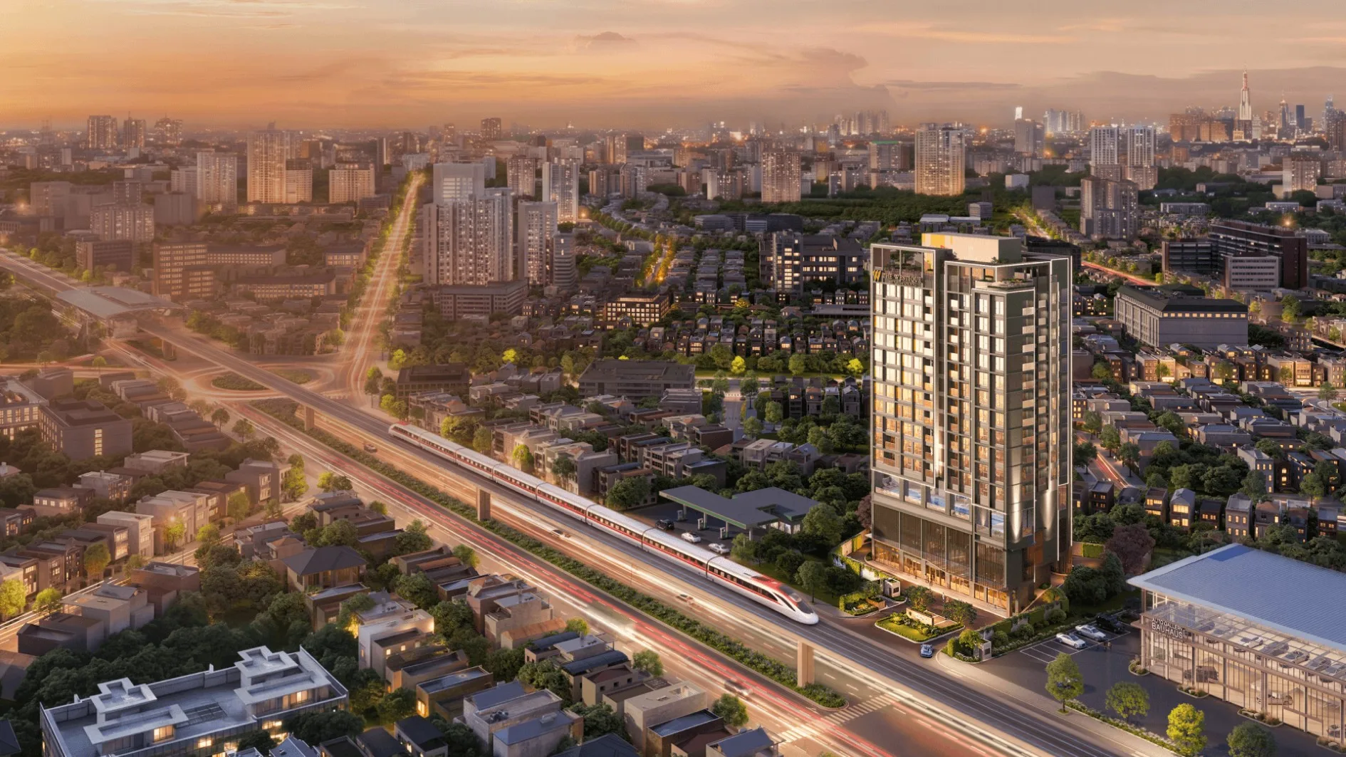 Phối cảnh The Westique Residences cạnh tuyến đường sắt tại cửa ngõ Tây Sài Gòn